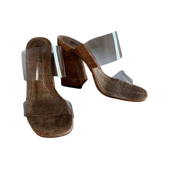 SCHUTZ Clear Cork Heel Sandal Victorie - Picture 1 of 9
